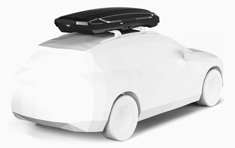 Thule Motion 3 XXL Low Cargo Box Installed Rear Quarter View