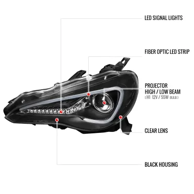 Scion FRS - 2013 to 2016 - Coupe [All] (Projector, LED Accent Lights) (Matte Black) (Not Compatible With OEM HID Lights)