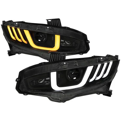 Honda Civic - 2017 to 2021 - 4 Door Hatchback [EX, EXL, LX, Sport] with 1.5L & Turbo (Projector, LED U-Bar Sequential Accent Lights) (Smoked Lens) (LED High Beams)