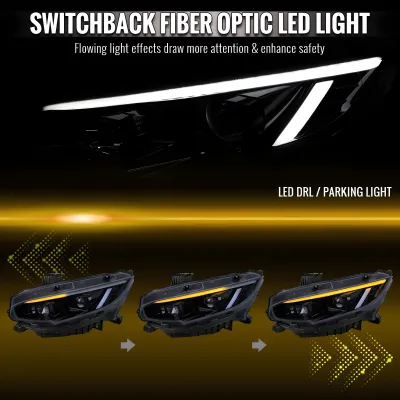 Honda Civic - 2016 to 2020 - 2 Door Coupe [All Except Touring] (Projector, Fiber Optic LED Sequential Accent Lights) (Gloss Black)