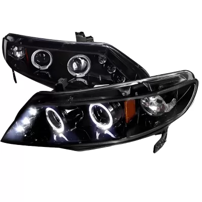Honda Civic - 2006 to 2011 - 4 Door Sedan [All] (G Style) (Projector With Halo, LED Accent Lights) (Gloss Black) (Smoked Lens)