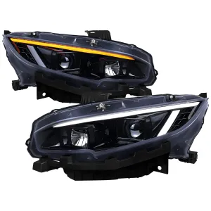 Honda Civic - 2016 to 2020 - 2 Door Coupe [All Except Touring] (Projector, Fiber Optic LED Sequential Accent Lights) (Gloss Black)