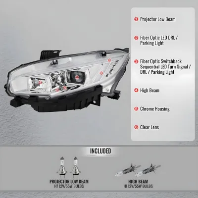 Honda Civic - 2016 to 2020 - 2 Door Coupe [All Except Touring] (Projector, Fiber Optic LED Sequential Accent Lights)