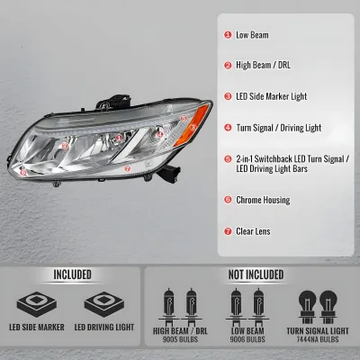 Honda Civic - 2012 to 2013 - 2 Door Coupe [All] (With LED Bar) (G3 Style)