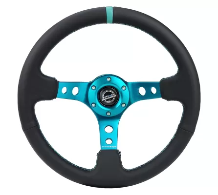 Universal (Rigid) (Teal Spokes, Leather Rim, Teal Center Marking) (350mm Diameter) (3