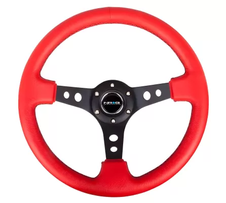 Universal (Rigid) (Black Spokes, Red Leather Rim, No Center Marking) (350mm Diameter) (3
