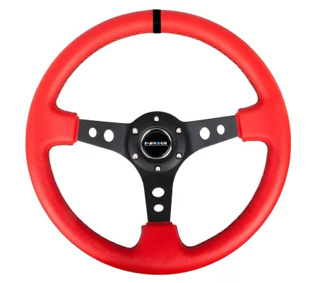 Universal (Rigid) (Black Spokes, Red Leather Rim With Black Stitching, Black Center Marking) (350mm Diameter) (3
