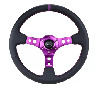 Universal (Rigid) (Purple Spokes, Black Leather Rim, Purple Center Marking) (350mm Diameter) (3