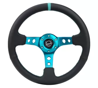 Universal (Rigid) (Teal Spokes, Leather Rim, Teal Center Marking) (350mm Diameter) (3