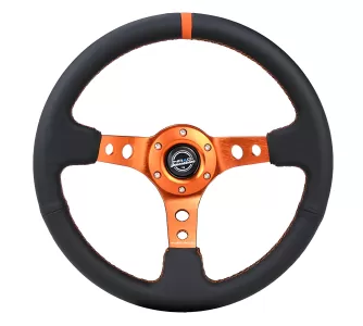 Universal (Rigid) (Orange Spokes, Leather Rim, Orange Center Marking) (350mm Diameter) (3