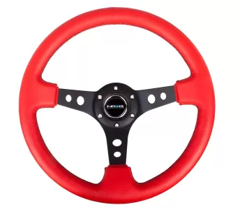 Universal (Rigid) (Black Spokes, Red Leather Rim, No Center Marking) (350mm Diameter) (3