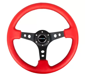 Universal (Rigid) (Black Spokes, Red Leather Rim With Black Stitching, No Center Marking) (350mm Diameter) (3