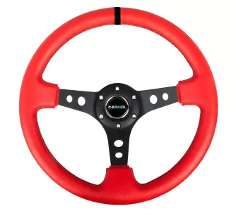 Universal (Rigid) (Black Spokes, Red Leather Rim With Black Stitching, Black Center Marking) (350mm Diameter) (3