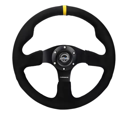 Universal (Rigid) (Alcantra Rim and Black Stitching) (Yellow Center Marker) (Black Hub) (320mm Diameter) (1