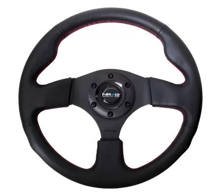Universal (Rigid) (Leather Rim and Red Stitching) (Black Hub) (320mm Diameter) (1