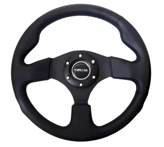 Universal (Rigid) (Leather Rim and Blue Stitching) (Black Hub) (320mm Diameter) (1