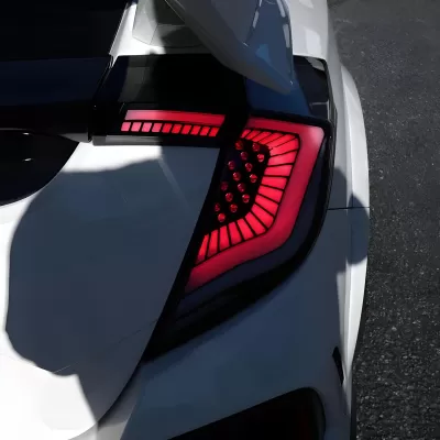Honda Civic - 2017 to 2021 - 4 Door Hatchback [All] (SQ2 Style) (Matte Black With White LED Bars) (Smoked Lens) (Sequential LED Lights)