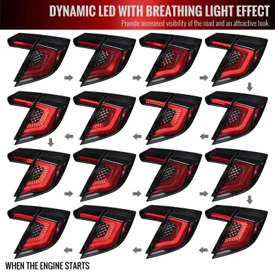 Honda Civic - 2017 to 2021 - 4 Door Hatchback [All] (SQ2 Style) (Matte Black With Red LED Bars) (Smoked Lens) (Sequential LED Lights) : Engine start sequence.