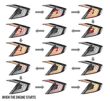 Honda Civic - 2016 to 2021 - 4 Door Sedan [All] (SQ1 Style) (Matte Black) (Sequential LED Lights) : Engine start sequence.