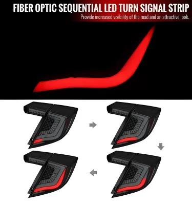 Honda Civic - 2017 to 2021 - 4 Door Hatchback [All] (SQ2 Style) (Matte Black With White LED Bars) (Smoked Lens) (Sequential LED Lights)