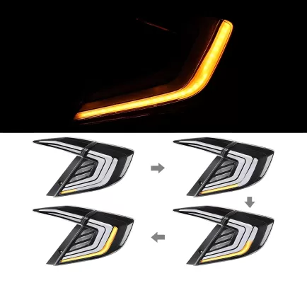 Honda Civic - 2016 to 2021 - 4 Door Sedan [All] (SQ1 Style) (Matte Black) (Sequential LED Lights) : Turn signal sequence.