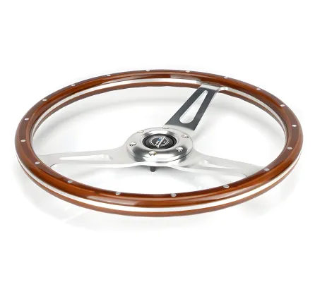 Universal (Rigid) (Brushed Aluminum Spokes With Ribbeted Dark Woodgrain Rim) (360mm Diameter)