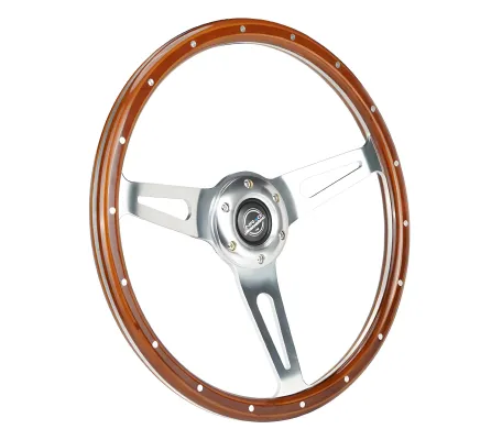 Universal (Rigid) (Brushed Aluminum Spokes With Ribbeted Dark Woodgrain Rim) (360mm Diameter)