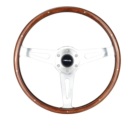 Universal (Brushed Aluminum Spokes With Ribbeted Mahogany Woodgrain Rim) (365mm Diameter)