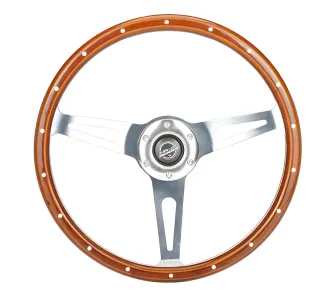 Universal (Rigid) (Brushed Aluminum Spokes With Ribbeted Dark Woodgrain Rim) (360mm Diameter)