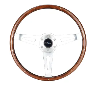 Universal (Brushed Aluminum Spokes With Ribbeted Mahogany Woodgrain Rim) (365mm Diameter)