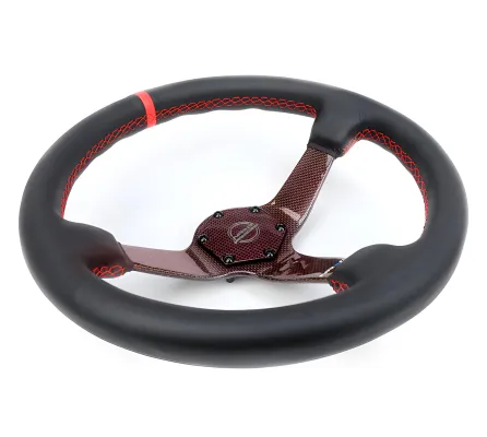 Universal (Rigid) (Red Carbon Fiber Spokes) (Black Leather Rim With Red Stitching) (Red Center Mark) (350mm Diameter) (3