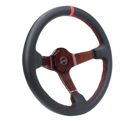 Universal (Rigid) (Red Carbon Fiber Spokes) (Black Leather Rim With Red Stitching) (Red Center Mark) (350mm Diameter) (3