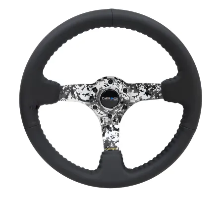 Universal (Rigid) (Digital Arctic Camo Spokes) (Black Leather Rim With Black Baseball Stitching) (350mm Diameter) (3