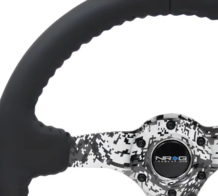 Universal (Rigid) (Digital Arctic Camo Spokes) (Black Leather Rim With Black Baseball Stitching) (350mm Diameter) (3