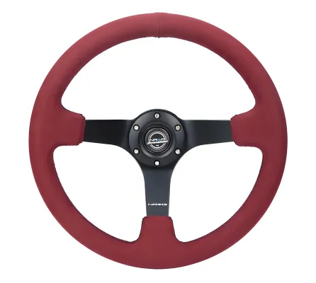 Universal (Rigid) (Matte Black Spokes) (Burgundy Alcantara Rim With Black Stitching) (350mm Diameter) (3