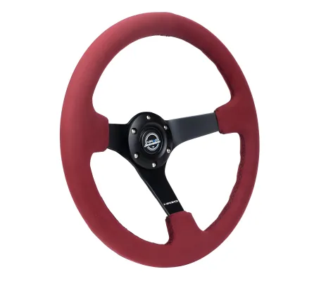 Universal (Rigid) (Matte Black Spokes) (Burgundy Alcantara Rim With Black Stitching) (350mm Diameter) (3