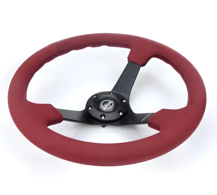 Universal (Rigid) (Matte Black Spokes) (Burgundy Alcantara Rim With Black Stitching) (350mm Diameter) (3