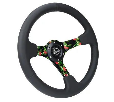 Universal (Rigid) (Tropical Print Spokes) (Black Leather Rim With Black Stitching) (350mm Diameter) (3