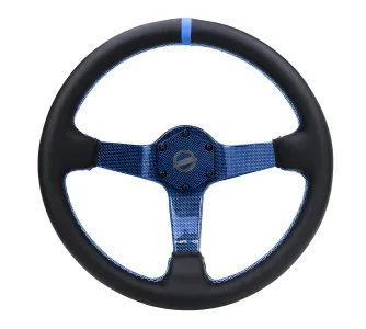 Universal (Rigid) (Blue Carbon Fiber Spokes) (Black Leather Rim With Blue Stitching) (Blue Center Mark) (350mm Diameter) (3