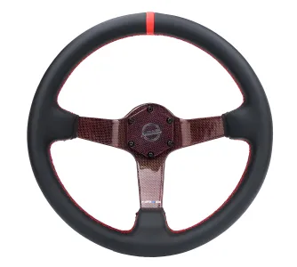 Universal (Rigid) (Red Carbon Fiber Spokes) (Black Leather Rim With Red Stitching) (Red Center Mark) (350mm Diameter) (3