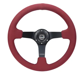 Universal (Rigid) (Matte Black Spokes) (Burgundy Alcantara Rim With Black Stitching) (350mm Diameter) (3
