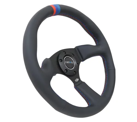 Universal (Rigid) (Matte Black Spokes, Leather Rim With M3 Stitching) (Comfort Grip, M3 Center-Line Marker) (350mm Diameter) (2