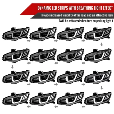 Honda Civic - 2017 to 2021 - 4 Door Hatchback [FK8 Type R, FK8 Type R Limited] (LED Projector, LED U-Bar Sequential Accent Lights) (Smoked Lens) (LED High Beams)