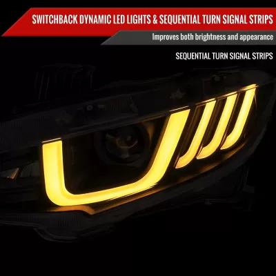 Honda Civic - 2016 to 2021 - 4 Door Sedan [All Except Touring] (LED Projector, LED U-Bar Sequential Accent Lights) (Smoked Lens) (LED High Beams)