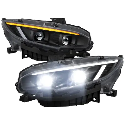 Honda Civic - 2017 to 2021 - 4 Door Hatchback [Sport Touring] (LED Projector, Fiber Optic LED Sequential Accent Lights) (Matte Black) (LED High Beams)