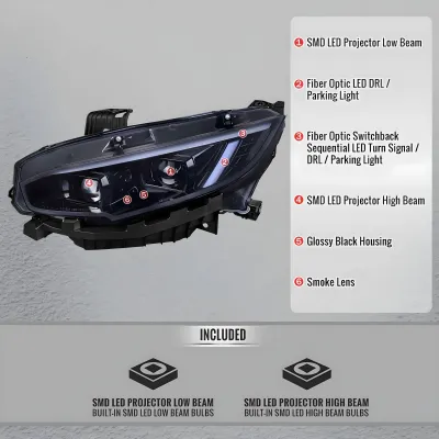 Honda Civic - 2017 to 2021 - 4 Door Hatchback [Sport Touring] (LED Projector, Fiber Optic LED Sequential Accent Lights) (Matte Black) (LED High Beams)