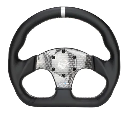 Universal (Rigid) (Silver Carbon Fiber Spokes, Black Leather Grip With Silver Center Mark) (Silver Stitching) (320mm Diameter)