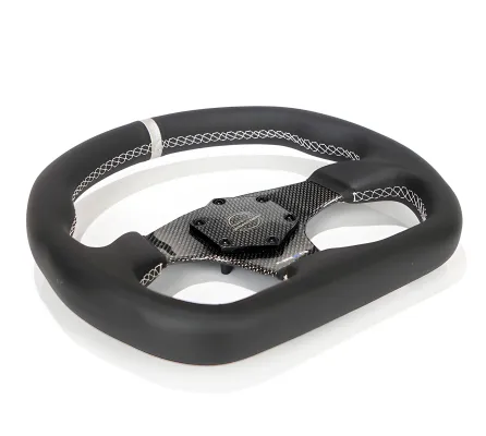 Universal (Rigid) (Silver Carbon Fiber Spokes, Black Leather Grip With Silver Center Mark) (Silver Stitching) (320mm Diameter)