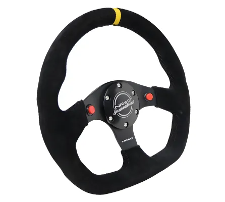 Universal (Rigid) (Black Spokes, Black Suede Grip With Yellow Center Mark) (Black Stitching) (Dual Push-Button) (320mm Diameter)
