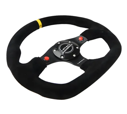 Universal (Rigid) (Black Spokes, Black Suede Grip With Yellow Center Mark) (Black Stitching) (Dual Push-Button) (320mm Diameter)